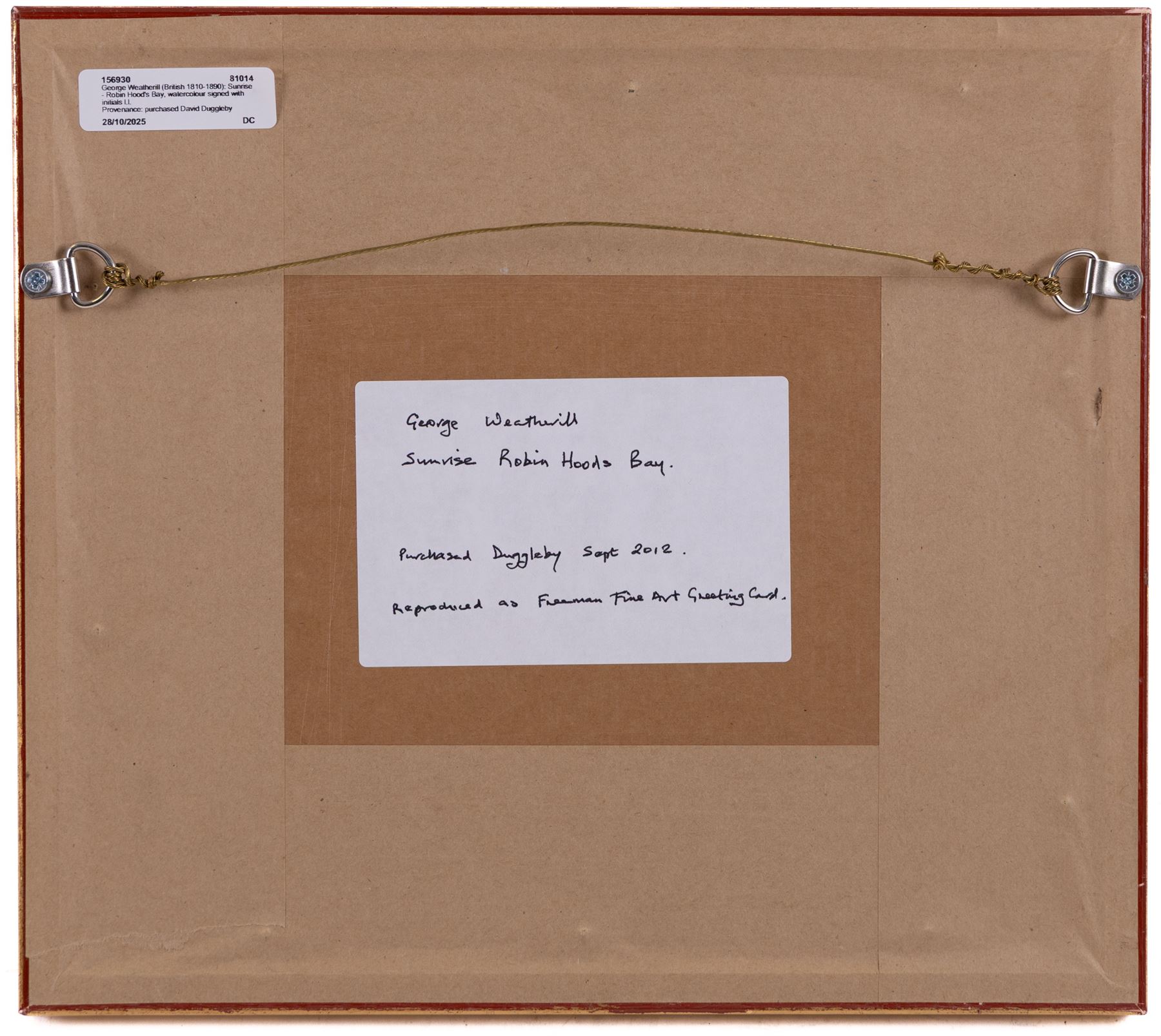 George Weatherill (British 1810-1890): Sunrise - Robin Hood's Bay, watercolour signed with initials l.l. 9.5cm x 13.5cm 
Provenance: purchased David Duggleby Ltd 3rd September 2012 Lot 169