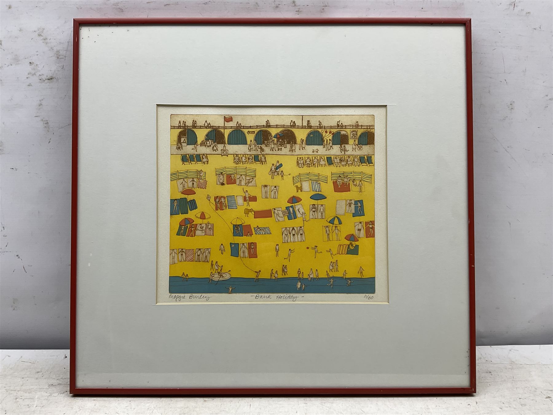 Maggie Burley (British Contemporary): 'Bank Holiday', etching and aquatint signed titled and numbered 11/60 in pencil 22cm x 25cm