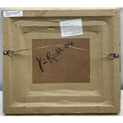 Simon Rivett (Northern British Contemporary): 'Slash Dalbeg' Isle of Lewis Scotland, oil on board, signed dated '04 verso with artist's studio title label 19cm x 23cm
Notes: Simon Rivett trained at Goldsmiths College in London and gained a BA (Hons) in Fine Art. He has been painting landscape from his days as a student, painting the declining industrial landscape of his home in Newcastle, living and working in Lewis and exploring the unique rural landscape of the Outer Hebrides, before moving recently to live in Edinburgh.