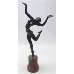  Art Deco bronze model of a dancers in the style of Georg Kolbe, on marble, inscribed to foot K.J. I/5, H44cm   