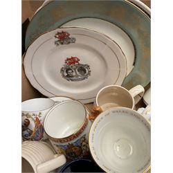 Quantity of commemorative ware to include Spode plate, Hornsea mug, other mugs, glass ware and ceramics etc