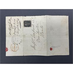 Great Britain Queen Victoria penny black stamp on cover, tied to cover or entire, with black MX cancel
