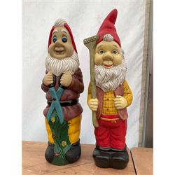 Pair of large indoor or outdoor painted garden gnomes  - THIS LOT IS TO BE COLLECTED BY APPOINTMENT FROM DUGGLEBY STORAGE, GREAT HILL, EASTFIELD, SCARBOROUGH, YO11 3TX