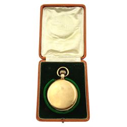 Gold plated Waltham Traveler full hunter keyless lever pocket watch, No. 17654125, white enamel dial with Roman numerals, boxed