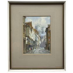 Albert Henry Findley (British 1880-1975): View of York Minster from High Petergate, watercolour signed 16cm x 12cm