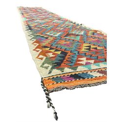 Anatolian Turkish kilim runner, multi-coloured geometric design 