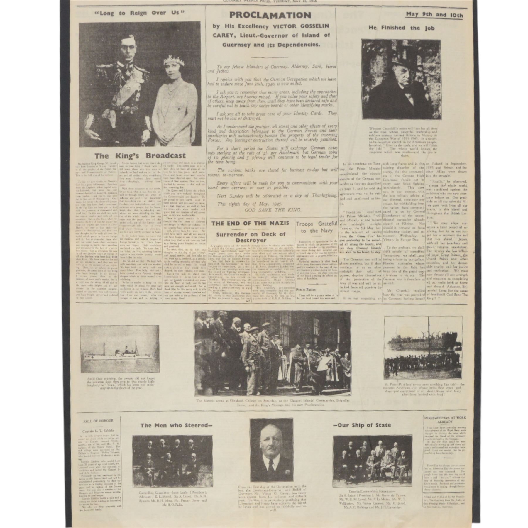 Guernsey Weekly Press, Tuesday May 15th 1945, together with two books on the occupied Channel Isles Swastika over Guernsey and Channel Islands Occupied  