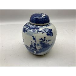 Chinese blue and white ginger jar, decorated with figural scene, with double ring mark beneath, and later unassociated cover, H15cm