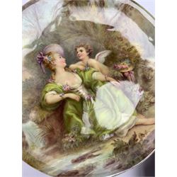 Late 19th century porcelain plate, hand painted by Frederick Sutton, depicting a female figure and putto within a wooded landscape, with recumbent sheep and brook to the fore, signed F N Sutton, unmarked verso, D22.5cm

Frederick Sutton was employed as a painter at the notable factories of Royal Worcester, Coalport, and Minton. 