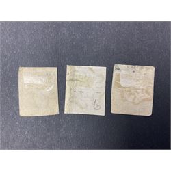 Three Great Britain Queen Victoria penny black stamps, all with black MX cancels