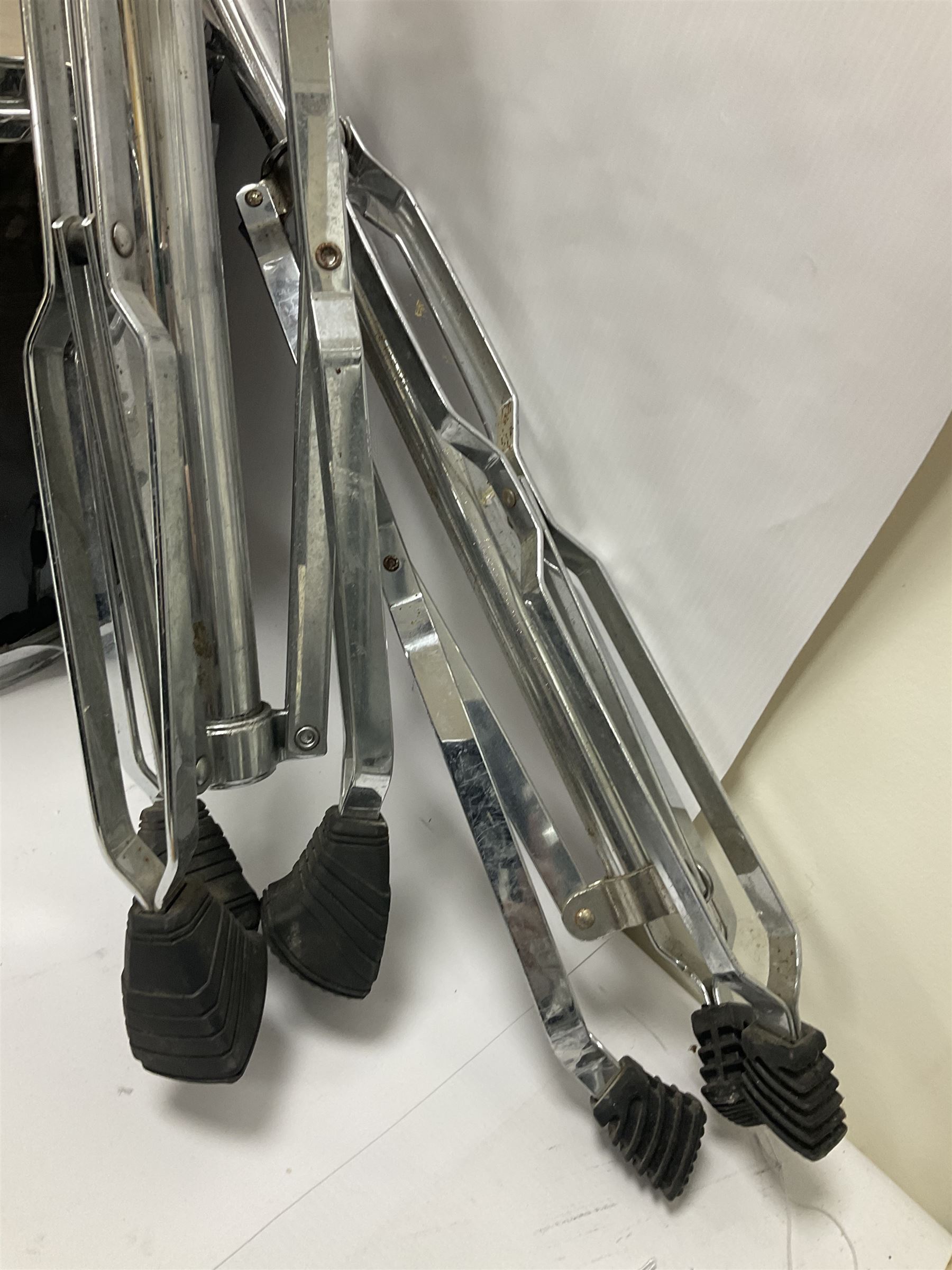 Pearl Vision SST Birch Ply shell four-piece drum kit in black comprising bass drum with foot pedal and three graduated toms; together with Pearl Custom Alloy Sensitone steel snare drum, drum and cymbal stands, microphone stand, stool and various drum sticks 