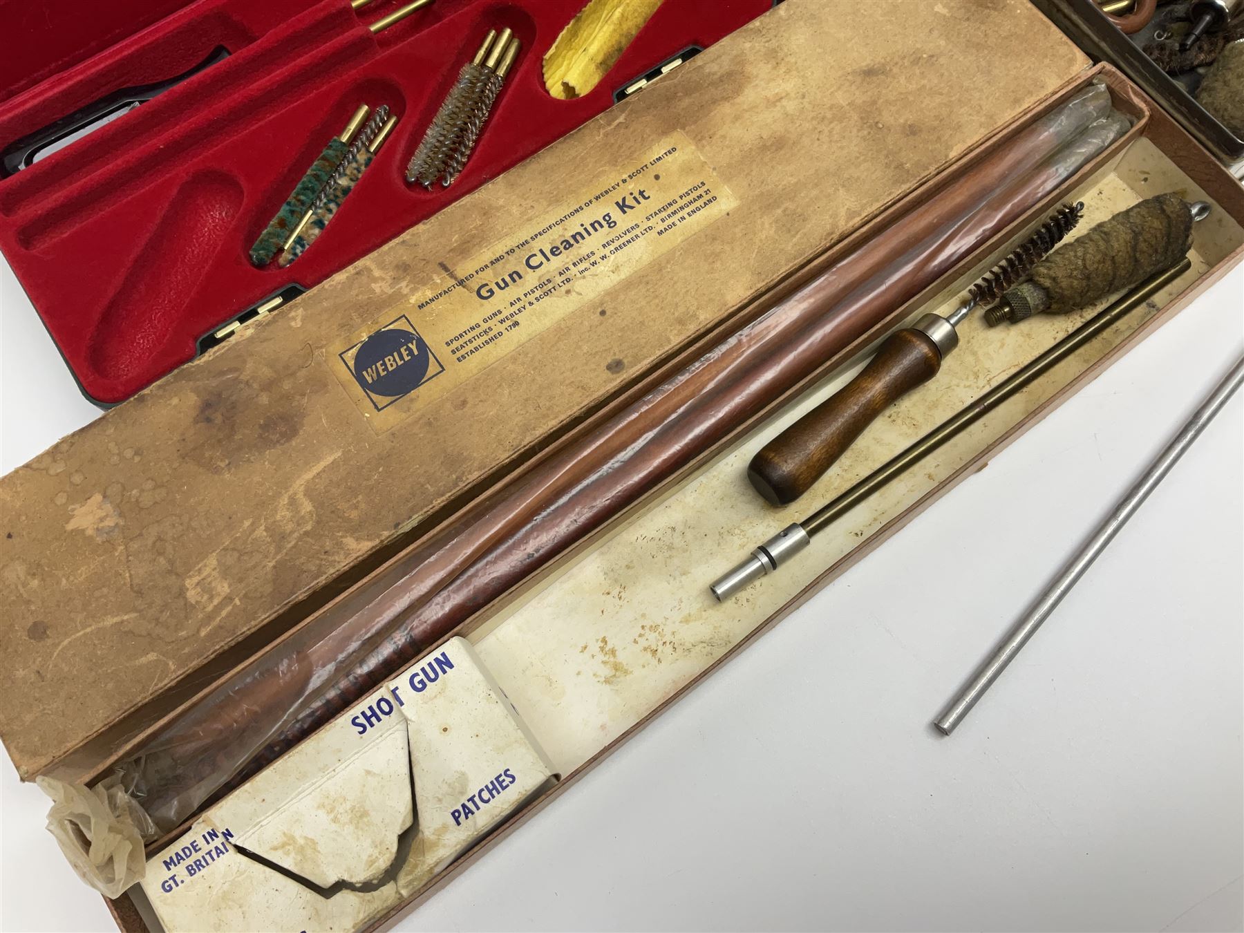 Assorted gun cleaning equipment including .303 brass oil bottle and boxed Webley Cleaning Kit etc; together with quantity of various calibre bullets for reloading 