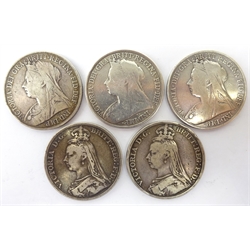  Five Great British Queen Victoria crowns, two 1889, one 1895, one 1899 and one 1900  