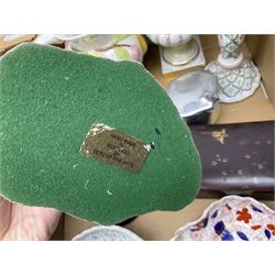 Coalport 'Persian Flower' part tea service for four, together with Elizabethan 'Cavendish' cups and saucers, Border Fine Arts dog figure, other teawares and ceramics, metalware etc in two boxes