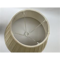 Table lamp of baluster form, decorated in the Oriental style with phoenix and dragon amidst blossoming flowers, with plated cream fabric shade, lamp base not including fixtures H35cm