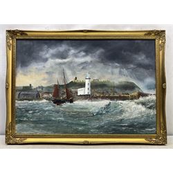 Robert Sheader (British 20th Century): Scarborough and the Storm, oil on board signed 54cm x 80cm