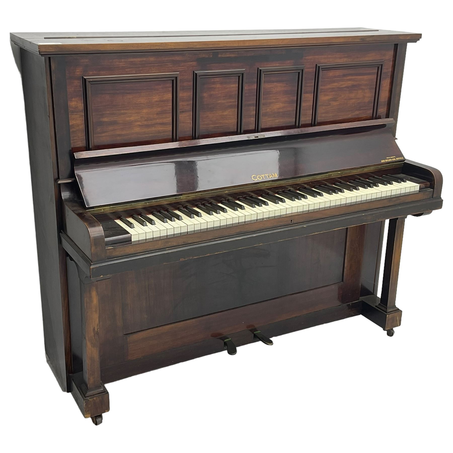 Cottam - Early 20th century (1920's) mahogany cased upright piano, with an overstrung frame and overdamper action, 85 notes A-A (seven octaves).