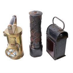 Inspection lamps and similar, including hanging brass engine inspection light, railway signal lollipop lamp, railway lantern, Sentinel paraffin heater, Ceag inspection lamp and a Crescent lamp