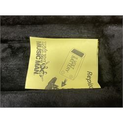 Ernie Ball Music Man Sting Ray 4 string bass guitar, in natural finish with roasted maple neck and tortoiseshell effect scratch guard, serial no 87485, in black Music Man hard case, guitar L114cm