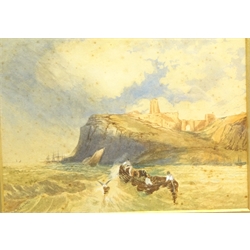  Off Whitby, two 19th century watercolours unsigned and Off Scarborough, 19th century watercolour signed C. H. M Sanders max 22cm x 32cm and one other print (4)  
