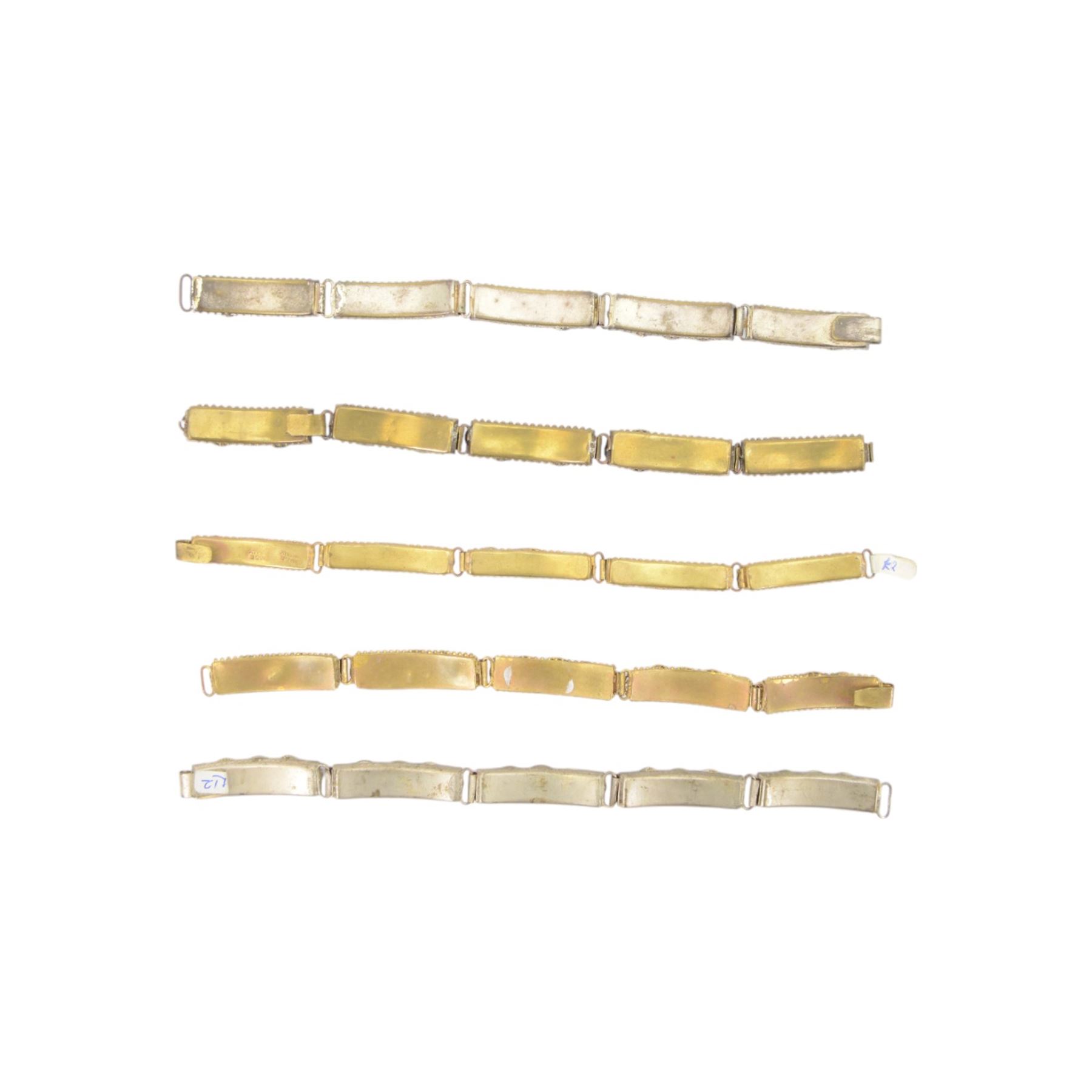 Five micro mosaic bracelets, each bracelet having five panels centred with flowers