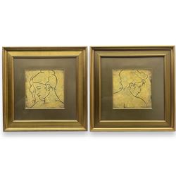 After Dan Bennion (American Contemporary): 'Visage I' and 'Visage II', pair colour prints 29cm x 29cm, in modern gilt frames