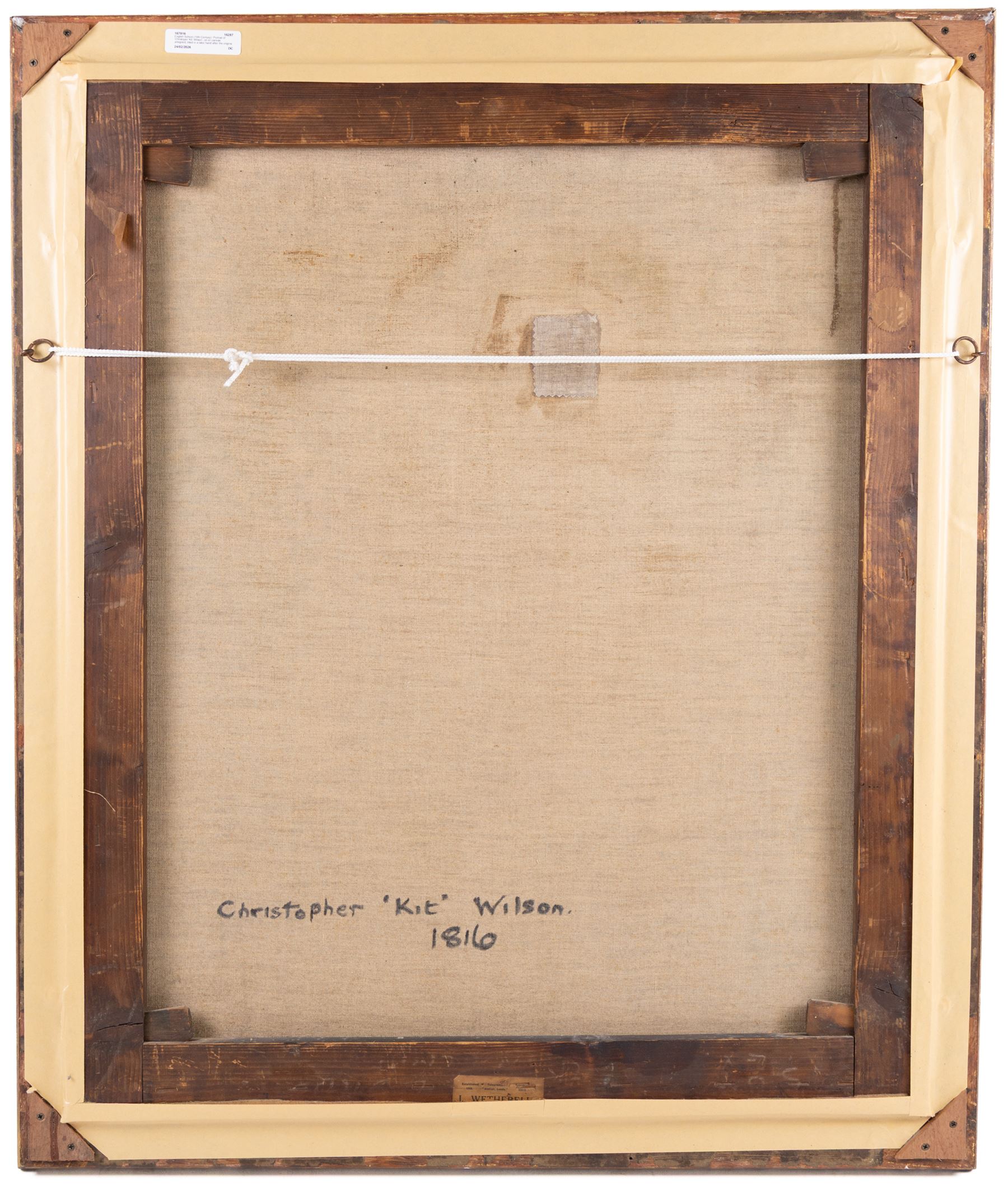 English School (19th Century): Portrait of 'Christoper 'Kit' Wilson', oil on canvas unsigned, titled in a later hand after the original beneath relined canvas verso, 71cm x 58cm 