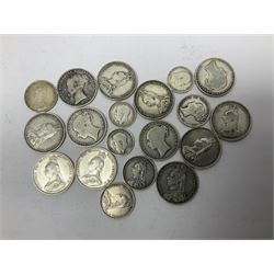 Approximately 190 grams of Great British pre 1920 silver coins, including King George IV 1826 shilling, other shillings, sixpence pieces etc