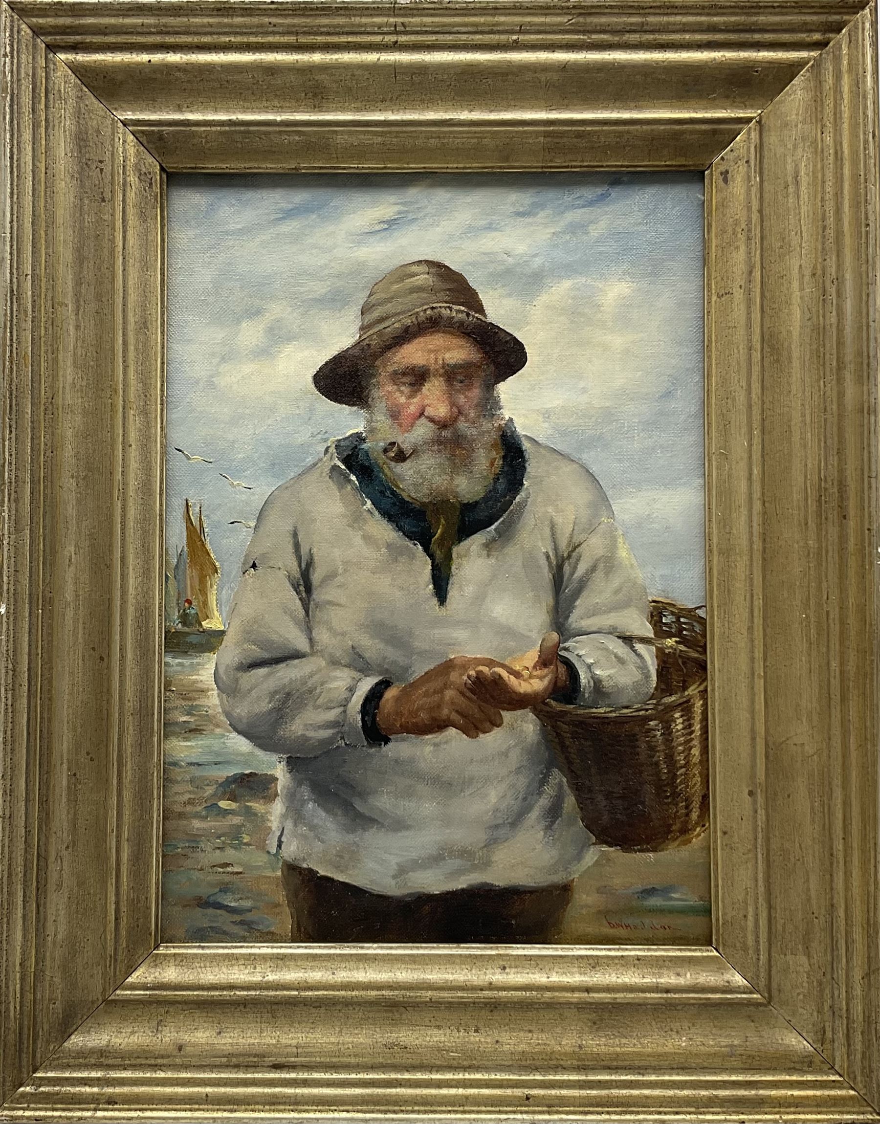 David W Haddon (British fl.1884-1914): The Old Fisherman, oil on canvas signed 34cm x 24cm