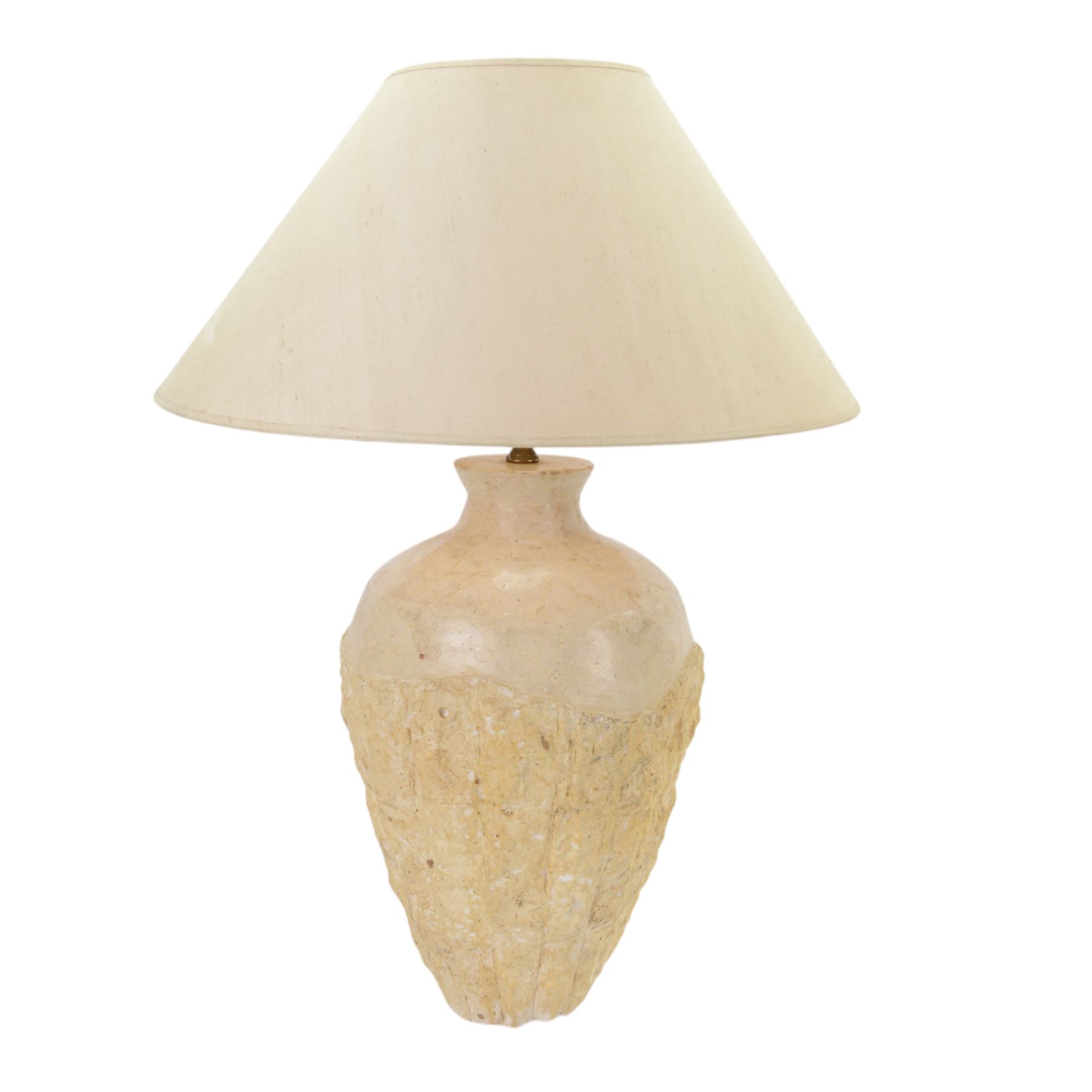 Composite table lamp, of  baluster form with textured detail and smooth neck, with shade, H76cm