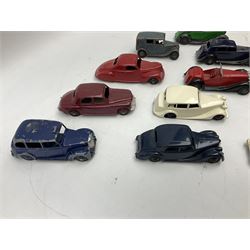 Dinky - sixteen unboxed and playworn/repainted early die-cast cars including French Peugeot 203, Hillman Minx No.154, Austin Taxi, Alvis, Frazer-Nash, Oldsmobile, Riley, Triumph, Lincoln Zephyr, Rover 75, Riley No.40a etc (16)