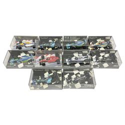 Pauls Model Art Minichamps Formula - ten 1:43 scale die-cast models of racing cars in plastic display cases (10)