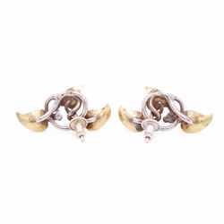 Brett Payne pair of silver and 9ct gold fruiting vine earrings, each stud with twisted silver vine and 9ct gold leaves, Sheffield 1998