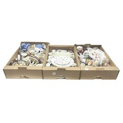 Wedgwood Jasperware biscuit barrel and vase, together with a collection of other ceramics including trinket boxes, flower displays and figures, etc in three boxes