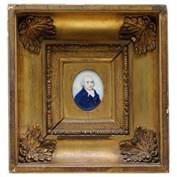 Frederick Buck (Irish 1771-1840): Portrait of 'Edward Deane-Freeman Deane Esq.' (Irish 1760-1826) Wearing a Blue Jacket and Mary Deane Freeman née Plummer (Irish 1760-?) Wearing a White Gown, pair of miniature watercolours on ivory unsigned, the former inscribed verso 7cm x 5cm (2)
Provence: direct from the family of the sitters.
Notes: Jane, the daughter of Mary and Edward, married Sackville Robert Hamilton (1780-1853), the grandson of the The Honourable Henry Hamilton (1692-1743). These items have been registered for sale under Section 10 of the APHA Ivory Act