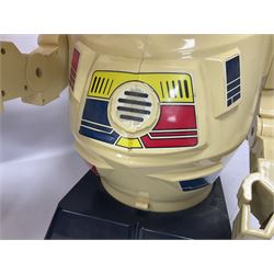 Scooter 2000 plastic battery operated remote control waiter robot with tray and remote control unit; together with a large 'Me To You' floor standing teddy bear (2)