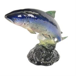 Beswick, four fish figures, comprising Large mouthed Black Bess 1266, Perch 1875, Atlantic Salmon 1233 and Rainbow Trout 1246