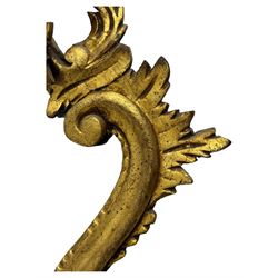 18th century design gilt framed wall mirror, within a pierced and scrolling foliate frame, leaf sprays and flowerhead cresting