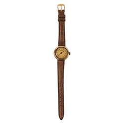 18ct gold manual wind wristwatch with cream dial, stamped 18K with Helvetia hallmark
