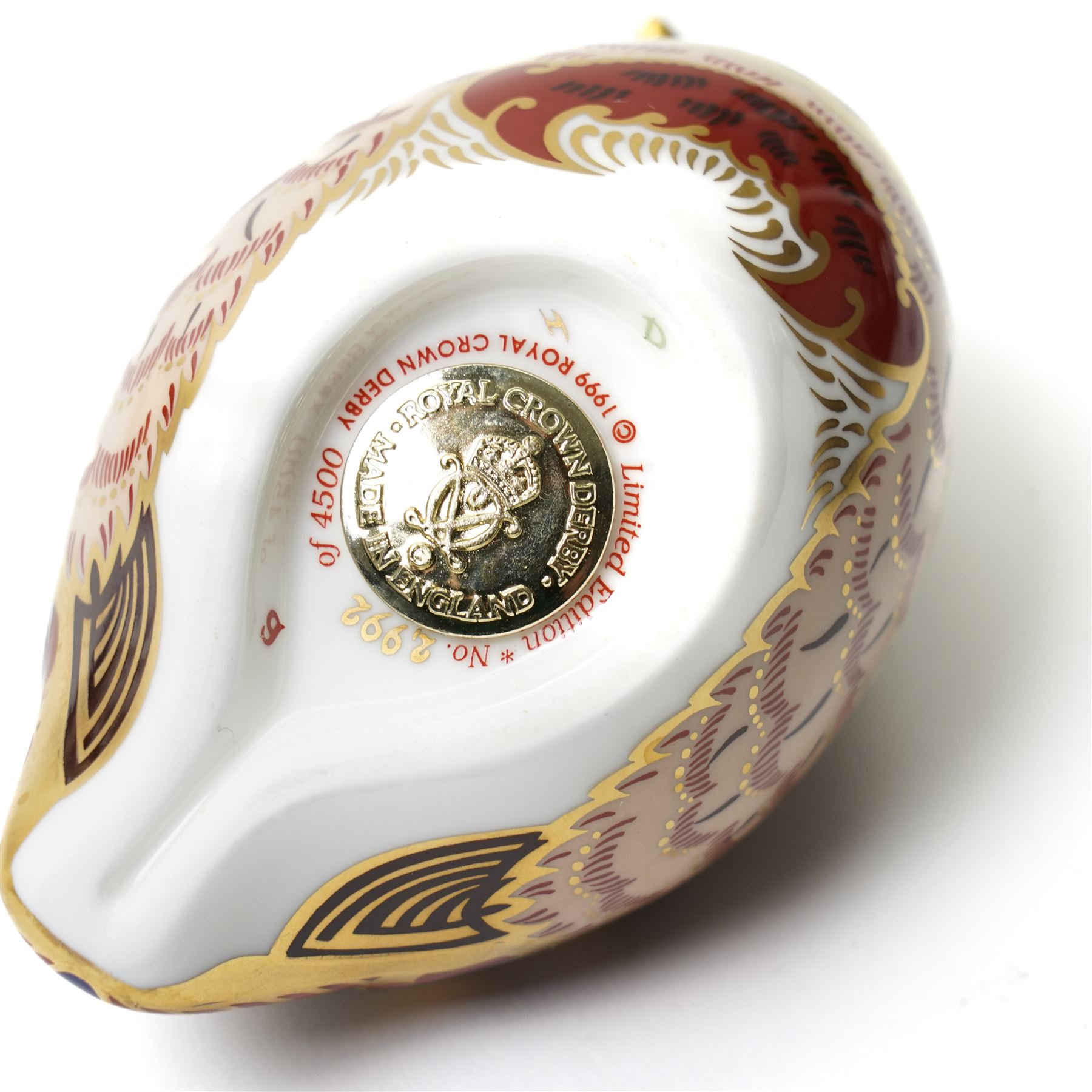 Royal Crown Derby paperweights, comprising Bluebird, Partridge, and Farmyard Cockerel, with gold stoppers, boxed (3)