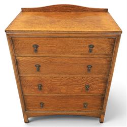 20th century oak chest, shaped gallery top over four graduating drawers, with metal drop handles, raised on stile feet 