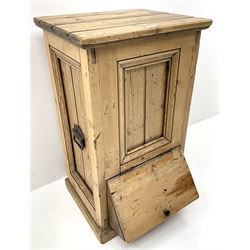 Stripped Victorian pine corn bin, single lid and hinged fall front
