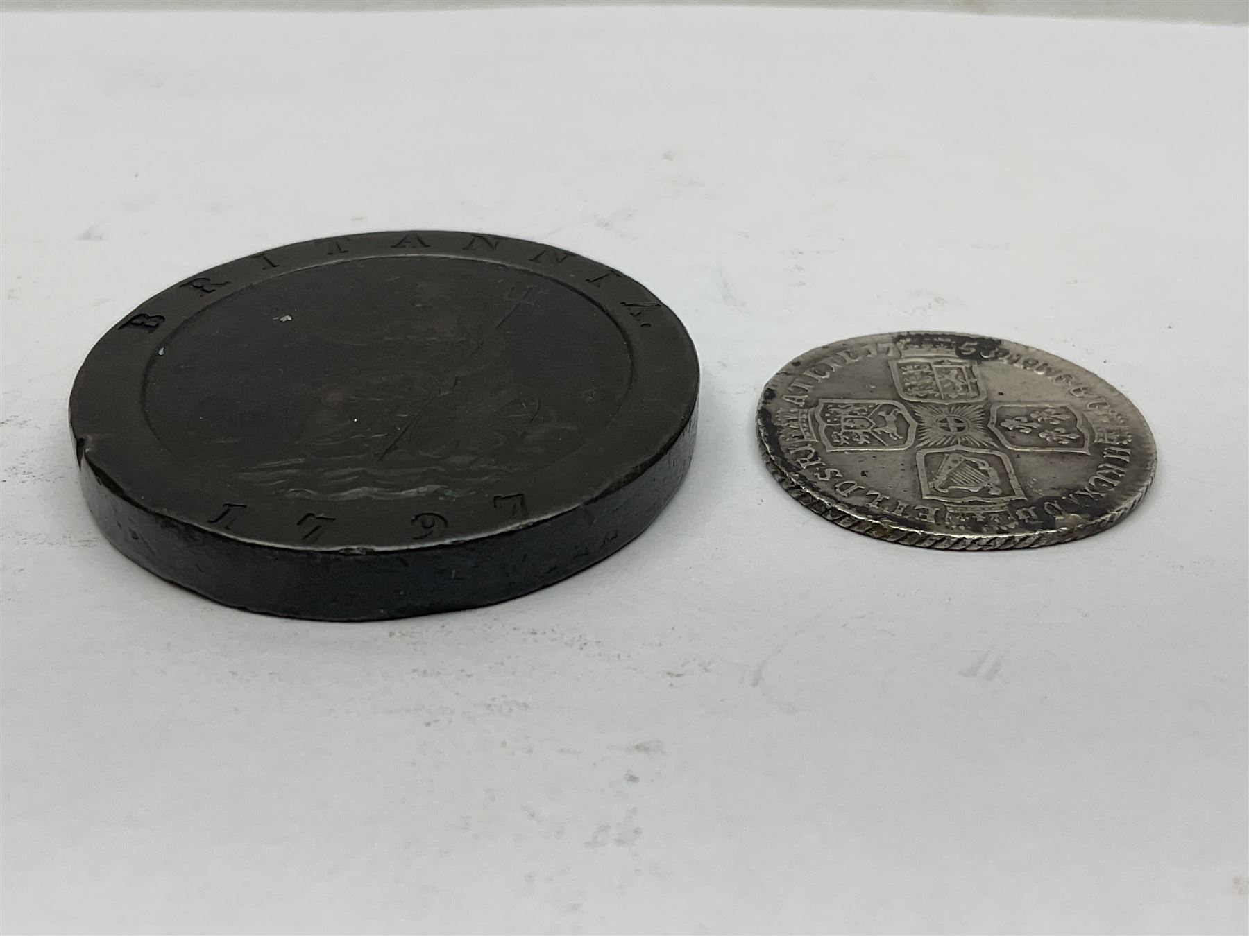 George II 1758 shilling and George III 1797 cartwheel twopence coin