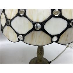 Pair of Tiffany style table lamps with leaded shades, H38cm