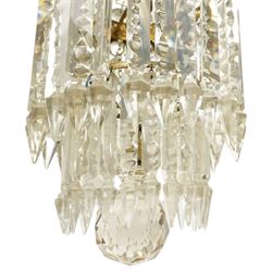 Brass and crystal ceiling light, drop 72cm, together with three small crystal oval wall lights, H28cm (4)