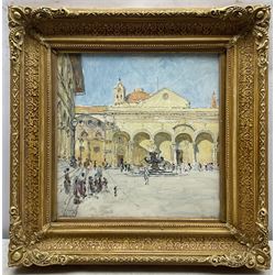 Edgar Wood (British 1860-1935): 'Piazza della Santissima Annunziata - Florence', oil on card signed and dated 1921, inscribed verso 33cm x 32cm