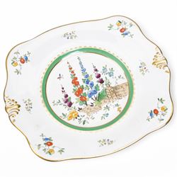 1930s Plant & Co Tuscan china tea set painted with flowers in blue, pink etc within a green border comprising twelve cups and saucers, twelve plates, two bread and butter plates, milk jug and sugar bowl (40)