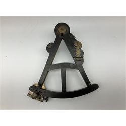 19th century ebony and brass sextant, bearing plaque for W.E. Harrison Hull (incomplete) L28cm  