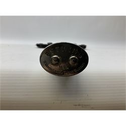 Estwing Black Eagle style double bit throwing axe with leather grip, virtually mint with labels present, plastic blade protectors and nylon sheath L43cm; another smaller Estwing axe stamped 24A to the pommel, with leather grip and sheath; and a vintage short handled hedge knife, the blade stamped IH (?) No.2 (3)