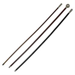 Three military swagger sticks - 14th Foot West Riding POWO Regiment; Northern Cyclist Battalion; both with regimental crests; and another with spherical terminal inscribed L/Cpl. Boycott P.M. WC. C.C.F. 7th Dec. 1960 (Combined Cadet Force?); all with plated mounts (3)